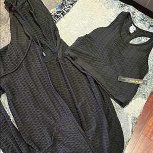 New Mix Black Textured Athletic Shorts Set